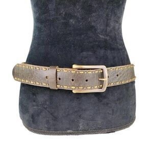 Leather Island Bill Lavin Belt Size 34 Distressed Brown Leather Studs Belt